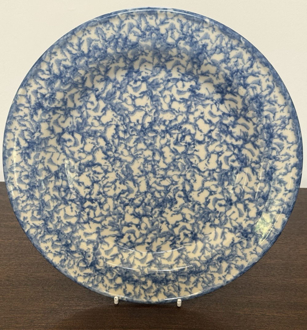 Gerald E. Henn Roseville, Ohio Blue Spongeware Vintage Pottery 10" Dinner Plate